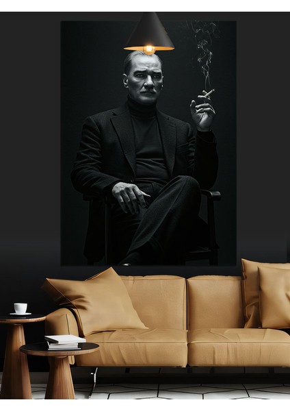 Mustafa Kemal Atatürk Siyah Beyaz Dekoratif Kanvas - Mdf Ahşap Tablo fiyatları