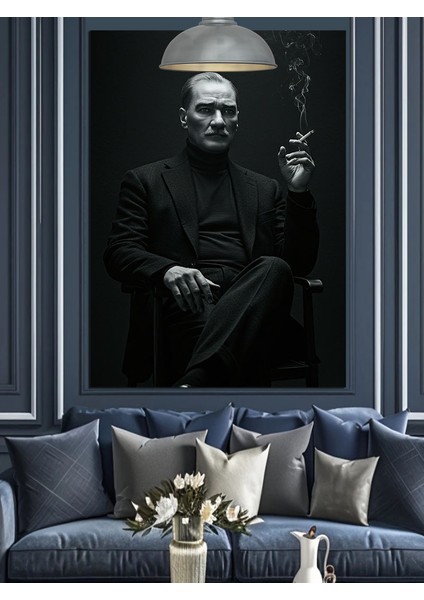Mustafa Kemal Atatürk Siyah Beyaz Dekoratif Kanvas - Mdf Ahşap Tablo fırsatları