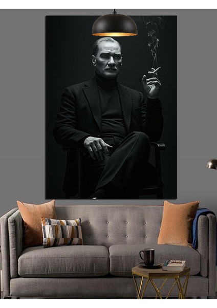 Mustafa Kemal Atatürk Siyah Beyaz Dekoratif Kanvas - Mdf Ahşap Tablo indirimleri