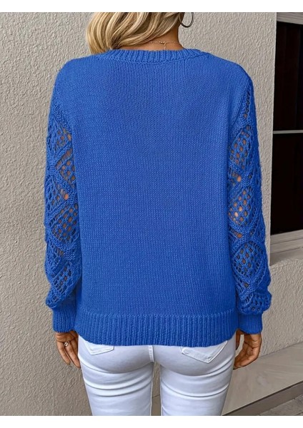 Miracotton Kadın Uzun Kollu V Yaka Kol Delikli Baklava Desen Detaylı Triko Kazak indirimleri