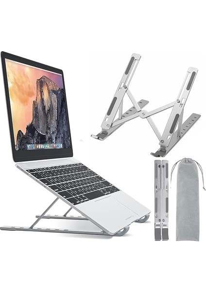 Taşınabilir Katlanabilir Folding Alüminyum Dizüstü Bilgisayar Standı Alüminyum Ayarlanabilir Açı ve Katlanabilir Portatif Rahat Kullanım 11 Inç 17 Inç Arası Kullanım Ev ve Ofis Gümüş ZR630