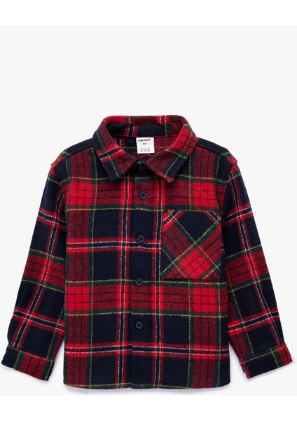 Uzun Kollu Cep Detaylı Yün Karışımlı Ekoseli Oduncu Gömlek