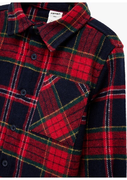 Uzun Kollu Cep Detaylı Yün Karışımlı Ekoseli Oduncu Gömlek modelleri