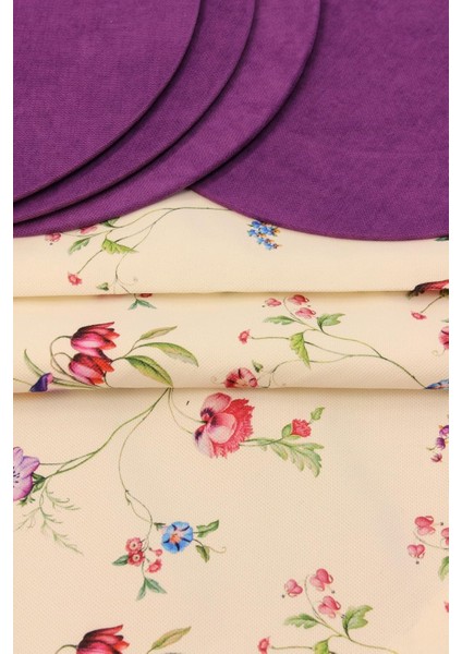 Çiçek Desenli Beyaz Zemin Arka Plan Baskılı Runner Servis 40X150 cm