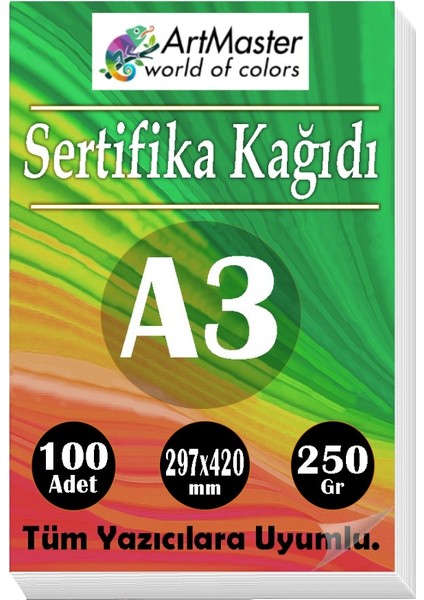 A3 Sertifika Kağıdı 100 Adet 250 Gram Kalın Fotokopi Kağıdı Tüm Yazıcılara Uyumlu 29.7X42 cm Kalın Baskı Kağıdı
