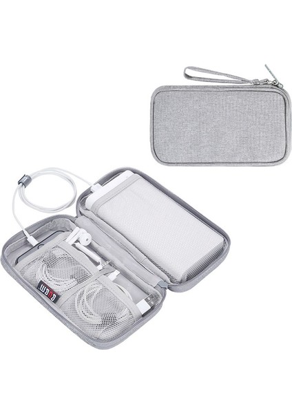 BUBM CDB-MYB Telefon Powerbank Taşıma Çantası Taşınabilir Veri Kablosu Fermuarlı Saklama Çantası, S Beden - Gri (Yurt Dışından)