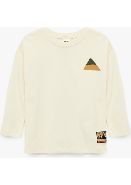 Pamuklu Uzun Kollu Bisiklet Yaka Baskılı Tişört