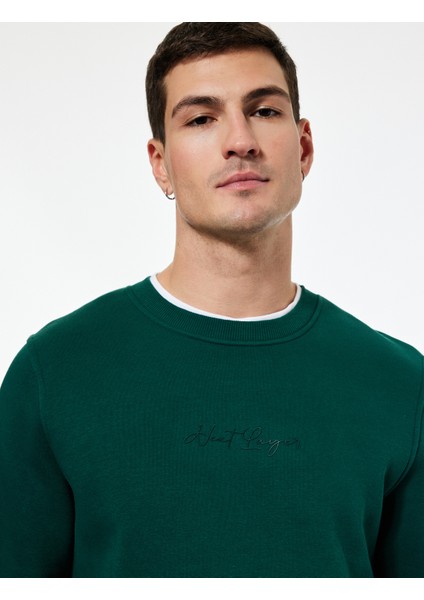 Regular Fit Pamuk Viskon Karışımlı Bisiklet Yaka Baskılı Sweatshirt