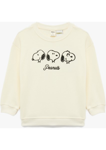 Lisanslı Snoopy Baskılı Uzun Kollu Pamuklu Sweatshirt
