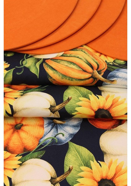 Kabağı Desenli Siyah Arka Plan Baskılı Runner Servis 40X150 cm