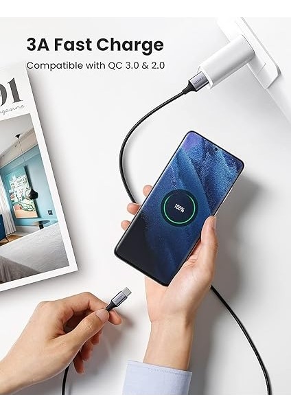 3.0 A Usb-A & Usb-C Örgülü Şarj ve Data Kablosu, 2 Metre, Siyah, 60128 fiyatları