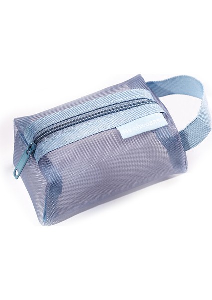 He Chooses D050 Üç Boyutlu Kare Fileli Madeni Para Kesesi Saklama Çantası, S Beden - Gri Mavi (Yurt Dışından)