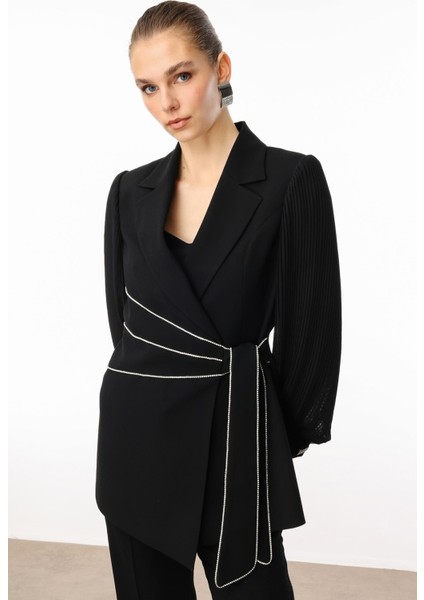 Moda Ilgi Kadın Kolları Piliseli Şerit Aksesuarlı Ceket 5008 Siyah fiyatları