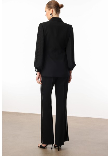 Moda Ilgi Kadın Kolları Piliseli Şerit Aksesuarlı Ceket 5008 Siyah fırsatları