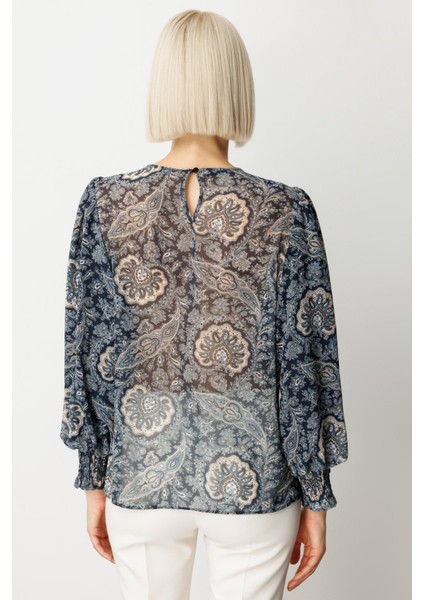 Kadın Desenli Balon Kol Bluz 3017 Lacivert fırsatları