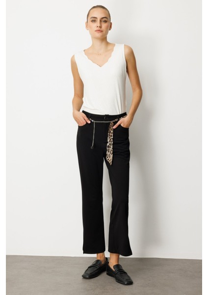 Kadın Paçası Yırtmaçlı Zincir Kemerli Pantolon 1901 Siyah fiyatları