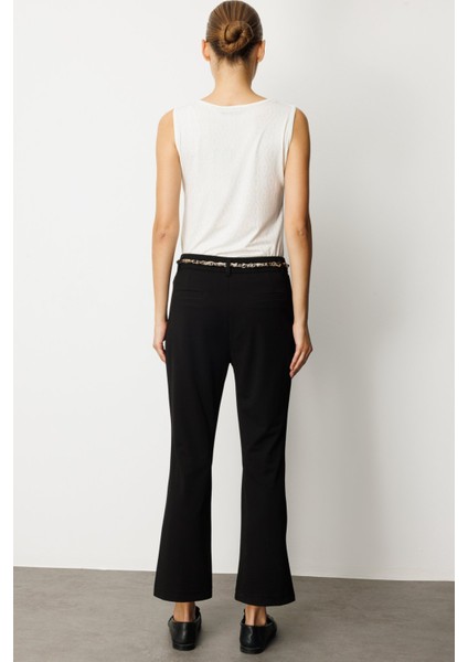 Kadın Paçası Yırtmaçlı Zincir Kemerli Pantolon 1901 Siyah fırsatları