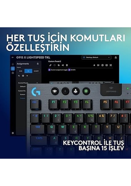 G G915 x Lıghtspeed Tkl Clicky Kablosuz Düşük Profilli Rgb Aydınlatmalı Pc/mac Için Mekanik Ingilizce Q Oyun Klavyesi, Siyah fırsatları