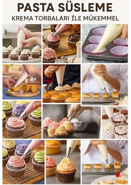 50 Adet Tek Kullanımlık Krema Sıkma Torbası - Profesyonel Pasta ve Tatlı Süsleme Için Dayanıklı Glazür Torbaları modelleri