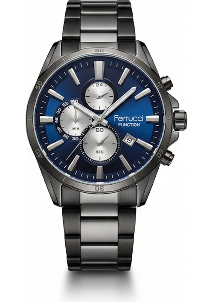 Ferucci Ferrucci Erkek Kol Saati Antrasit Renk, Mavi Kadran - Şık Metal Kordon, 2 Yıl Garantili