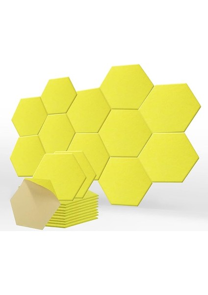 Paket Altıgen Akustik Paneller 14X12X0.4 Inç Kendinden Yapışkanlı Ses Geçirmez Duvar Panelleri Ev Stüdyosu Ses Tedavisi Için Sarı Akustik Köpük Dolgu