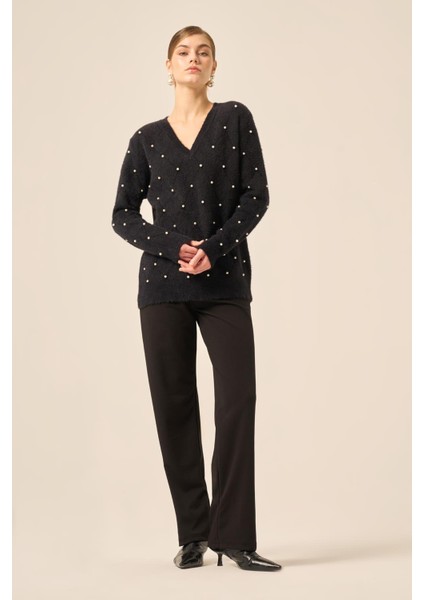 Kadın Inci Detaylı Kazak Siyah 25057 indirimleri