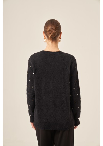 Kadın Inci Detaylı Kazak Siyah 25057