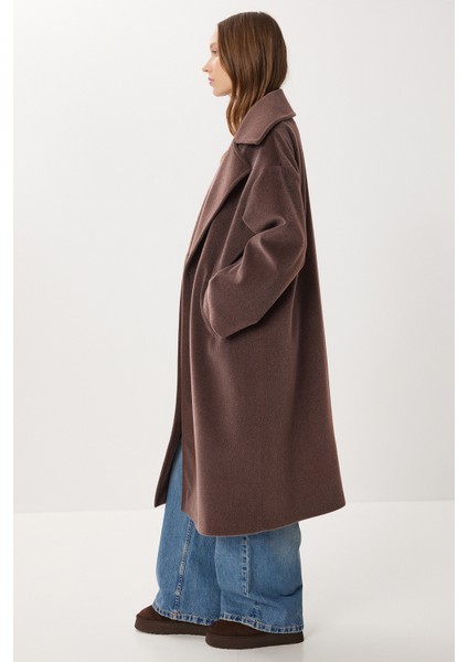 Kruvaze Yaka Oversize Kaşe Kaban LFG0173 Kahverengi fırsatları