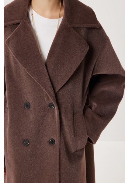 Kruvaze Yaka Oversize Kaşe Kaban LFG0173 Kahverengi indirimleri