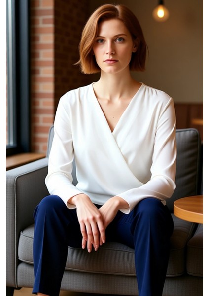 Kadın Regular Kalıp V Yaka Kruvaze Kapama Saten Dokuma Bluz Günlük Kullanım Için Ideal fiyatları