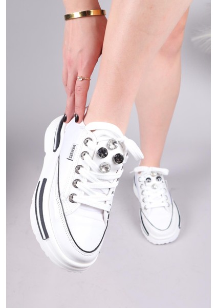 Burrel Cilt Garnili Kalın Tabanlı Paraşüt Sneakers Beyaz