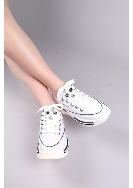 Burrel Cilt Garnili Kalın Tabanlı Paraşüt Sneakers Beyaz