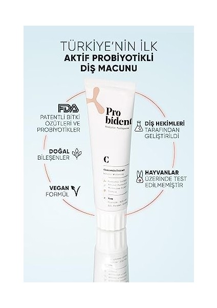Probident Aktif Probiyotik Doğal Florürsüz Diş Macunu Zerdeçal Özüt Ilaveli Doğal Beyazlık 75 ml