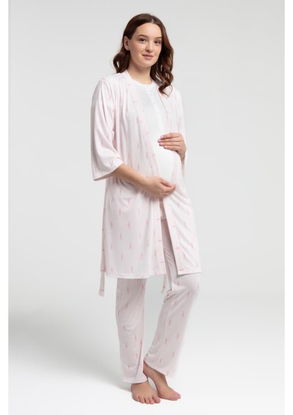 Pembe Çizgili 3'lü Lohusa Pijama Seti fiyatları