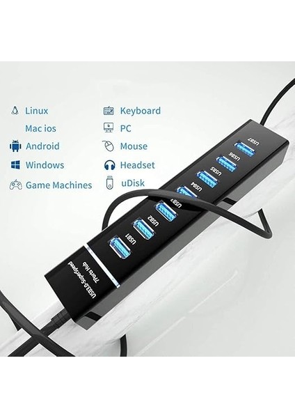 An-76 USB 3.0 Super Speed 7 Port 5 Gbps USB Çoklayıcı Hub 94 cm Kablo fırsatları