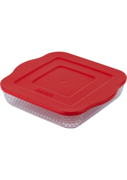 Kırmızı Plastik Kapaklı Petek Desenli Kare Küçük Cam Tepsi