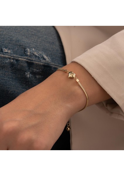 Balıksırtı Kalpli 14 Ayar Altın Bileklik