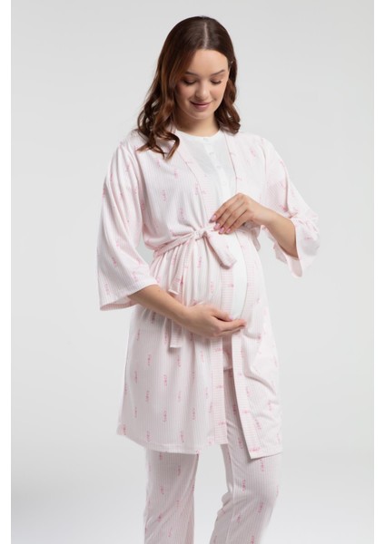 Pembe Çizgili 3'lü Lohusa Pijama Seti indirimleri