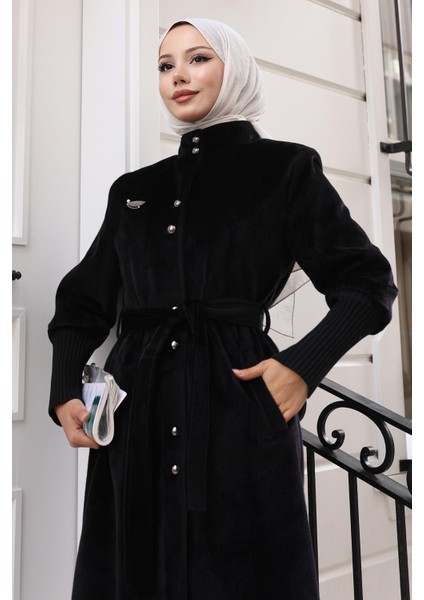 Broş Detaylı Kaban Siyah 19279 fiyatları