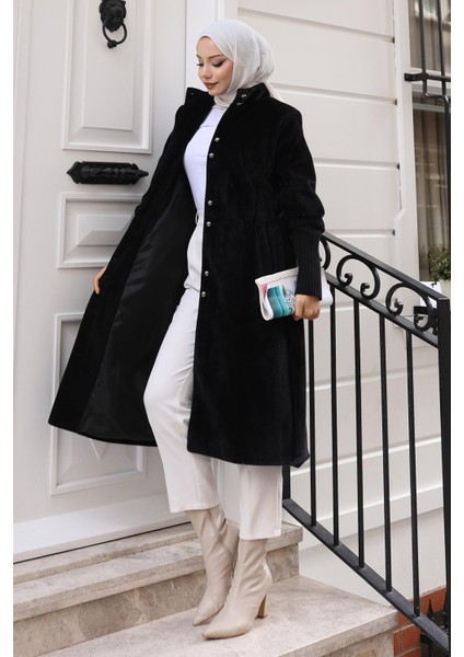 Broş Detaylı Kaban Siyah 19279 modelleri