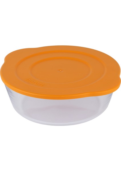 Turuncu Plastik Kapaklı Yuvarlak Cam Tencere