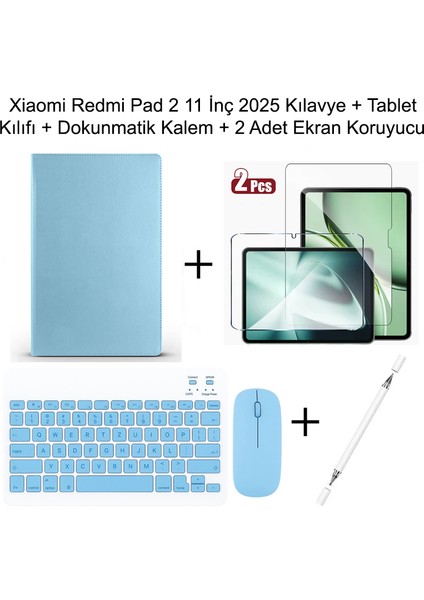 Yesnıce Xiaomi Redmi Pad 2 11 Inç 2025 Uyumlu Standlı Kılıf Dokunmatik Kalem ve Klavye Set