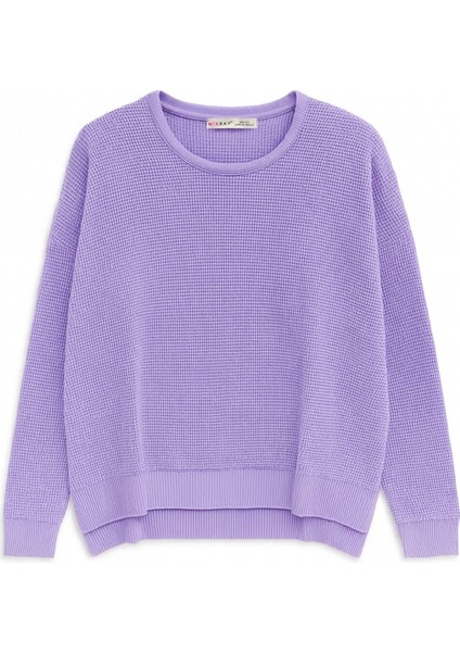 6183 Kadın Nopeli Oversize Triko Ince Kazak Lila