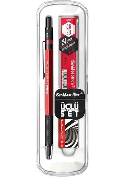 Office Graphx 3'lü Set Versatil Kalem 0.5 mm Kırmızı, Silgi, Min. fiyatları