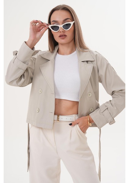 Kuşaklı Astarlı Kısa Trençkot Taş fiyatları