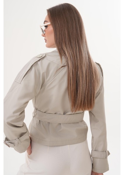 Kuşaklı Astarlı Kısa Trençkot Taş fırsatları