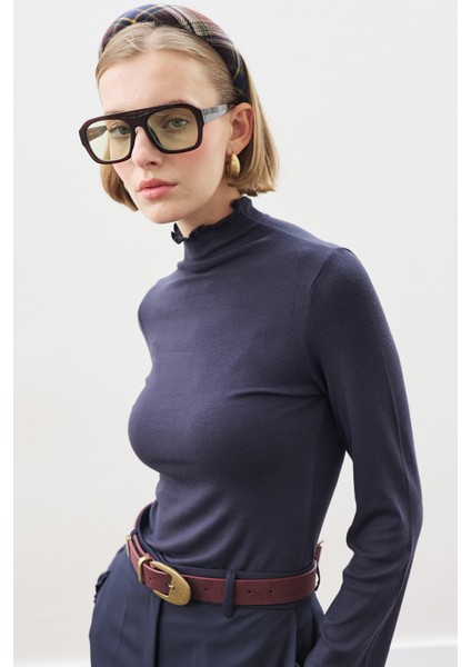 Balıkçı Yaka Bluz Lacivert