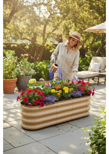 Modüler Yükseltilmiş Bahçe Yatağı Yükseltilmiş Sebze Yatağı Çiçeklik NO:2V2 (110X34) Bej