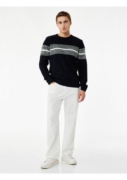 Uzun Kollu Çizgi Detaylı Bisiklet Yaka Kışlık Triko Kazak fiyatları