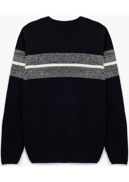 Uzun Kollu Çizgi Detaylı Bisiklet Yaka Kışlık Triko Kazak fırsatları